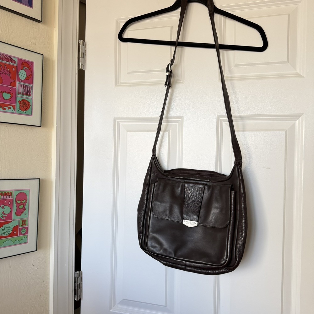 Brown Leather Shoulder Bag Vintage Dark Academia Crossbody Kenneth Cole
